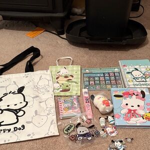Cute Happy Dog Tote & Kawaii Stationery Set - White & Pastel
